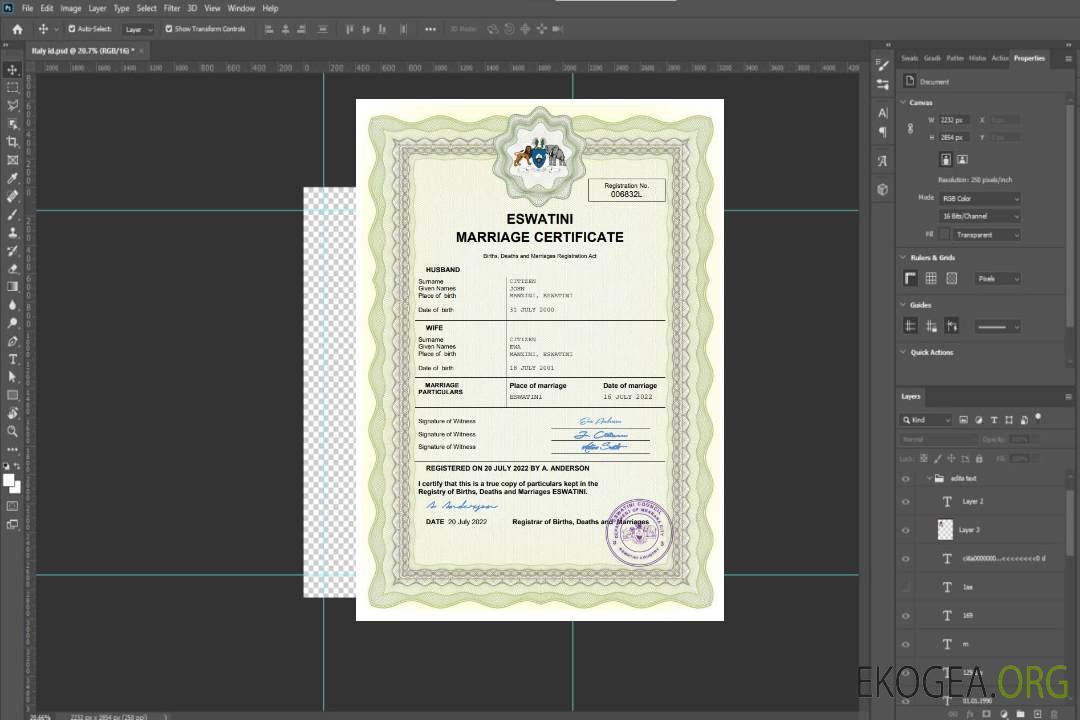 Modèle Word et PDF de certificat de mariage Eswatini template Modèle Word et PDF de certificat de mariage Eswatini template